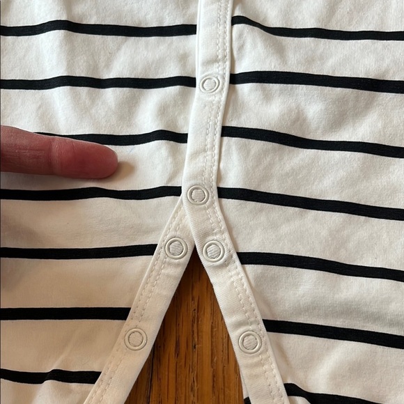 Black and White Striped Footed One Piece with Zipper - Picture 5 of 5